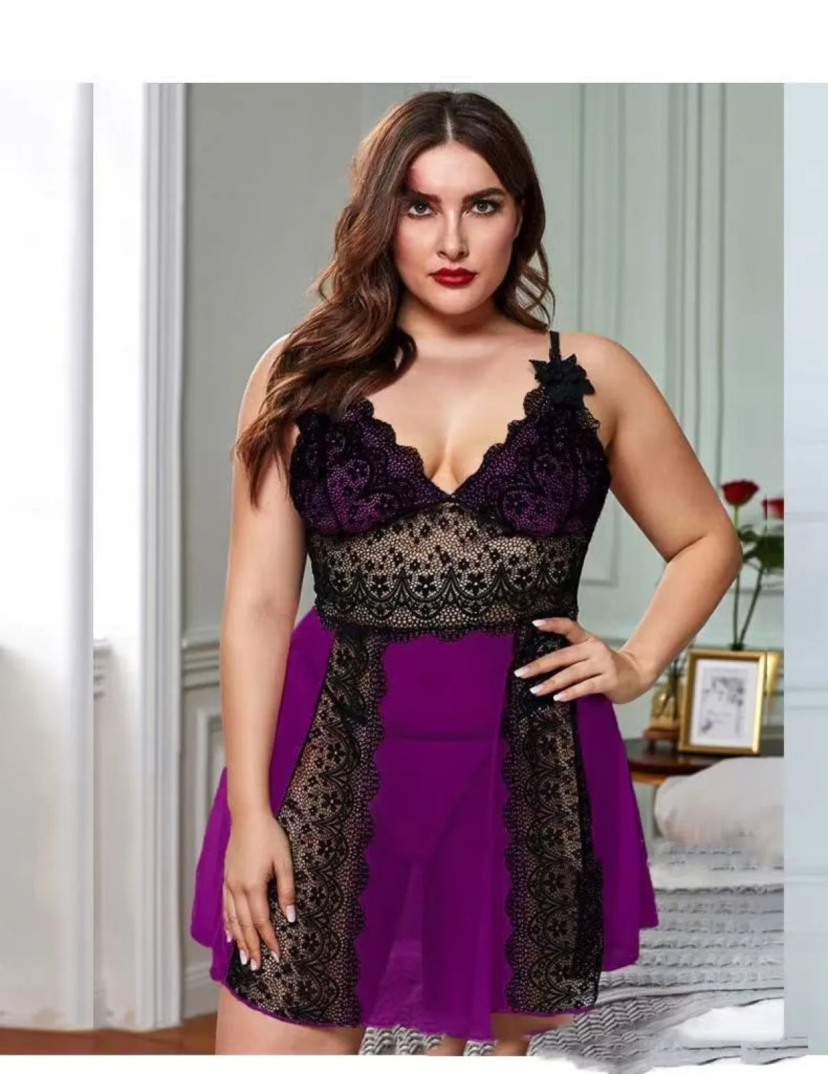 Luxury Purple Lace Babydoll Night Dress