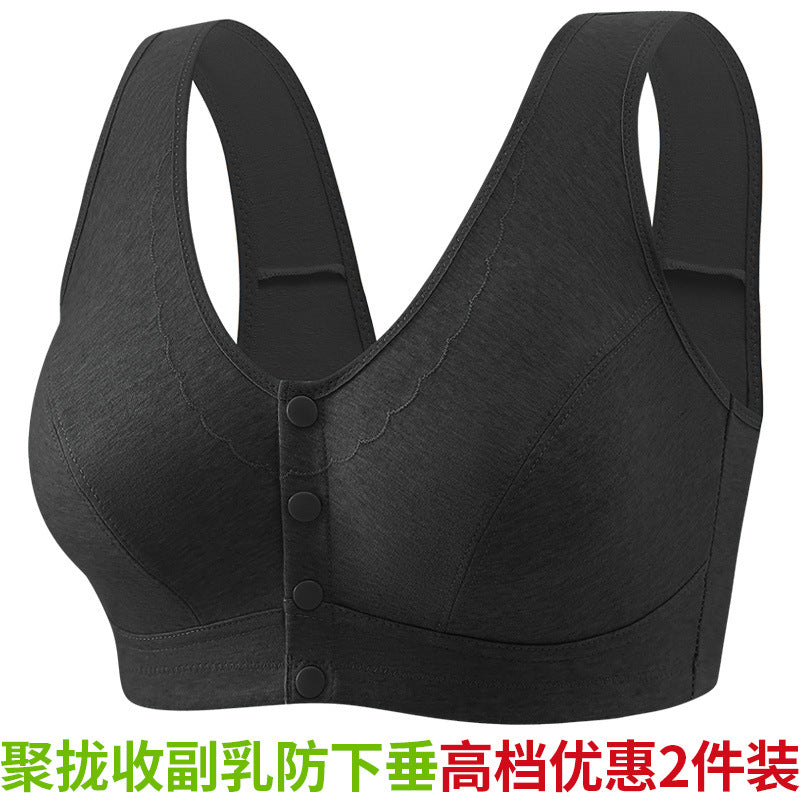 Plus Size mm Cup Middle-Aged Women's Underwear, Thin Cotton, Non-Padded, Full Cup Bra with Snap Fasteners