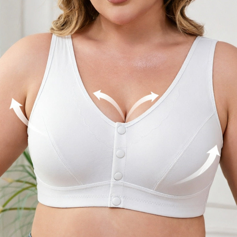 Plus Size mm Cup Middle-Aged Women's Underwear, Thin Cotton, Non-Padded, Full Cup Bra with Snap Fasteners