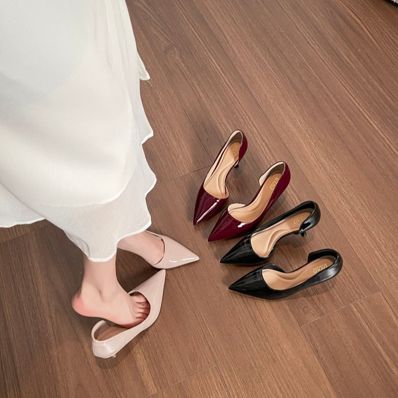 “Step by Step Lotus" 26Th Anniversary New Model Pointed Toe Thin Heel 5.5cm Sexy Red Sole Toe-Protecting Cotton Side Cutout High Heels 885