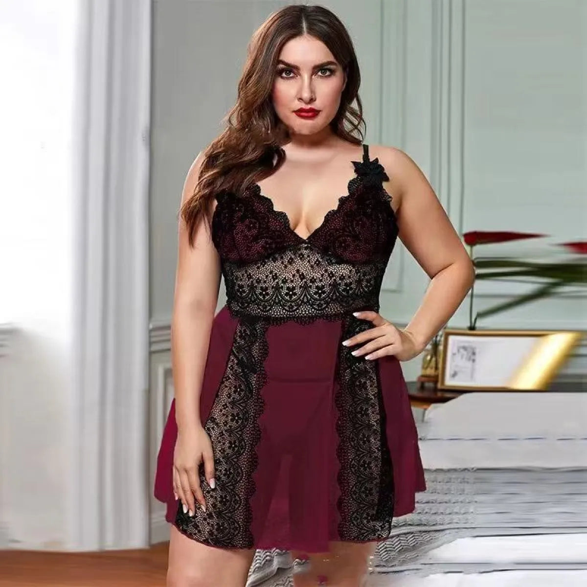 Luxury Purple Lace Babydoll Night Dress