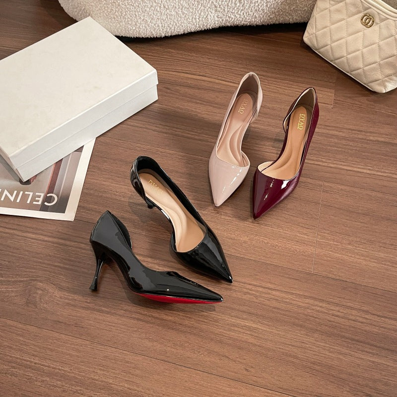 “Step by Step Lotus" 26Th Anniversary New Model Pointed Toe Thin Heel 5.5cm Sexy Red Sole Toe-Protecting Cotton Side Cutout High Heels 885