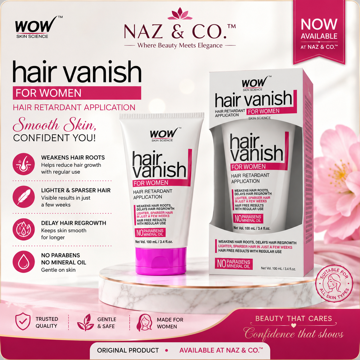 Wow vanish hair for women no parabens & mineral oil 100 ml