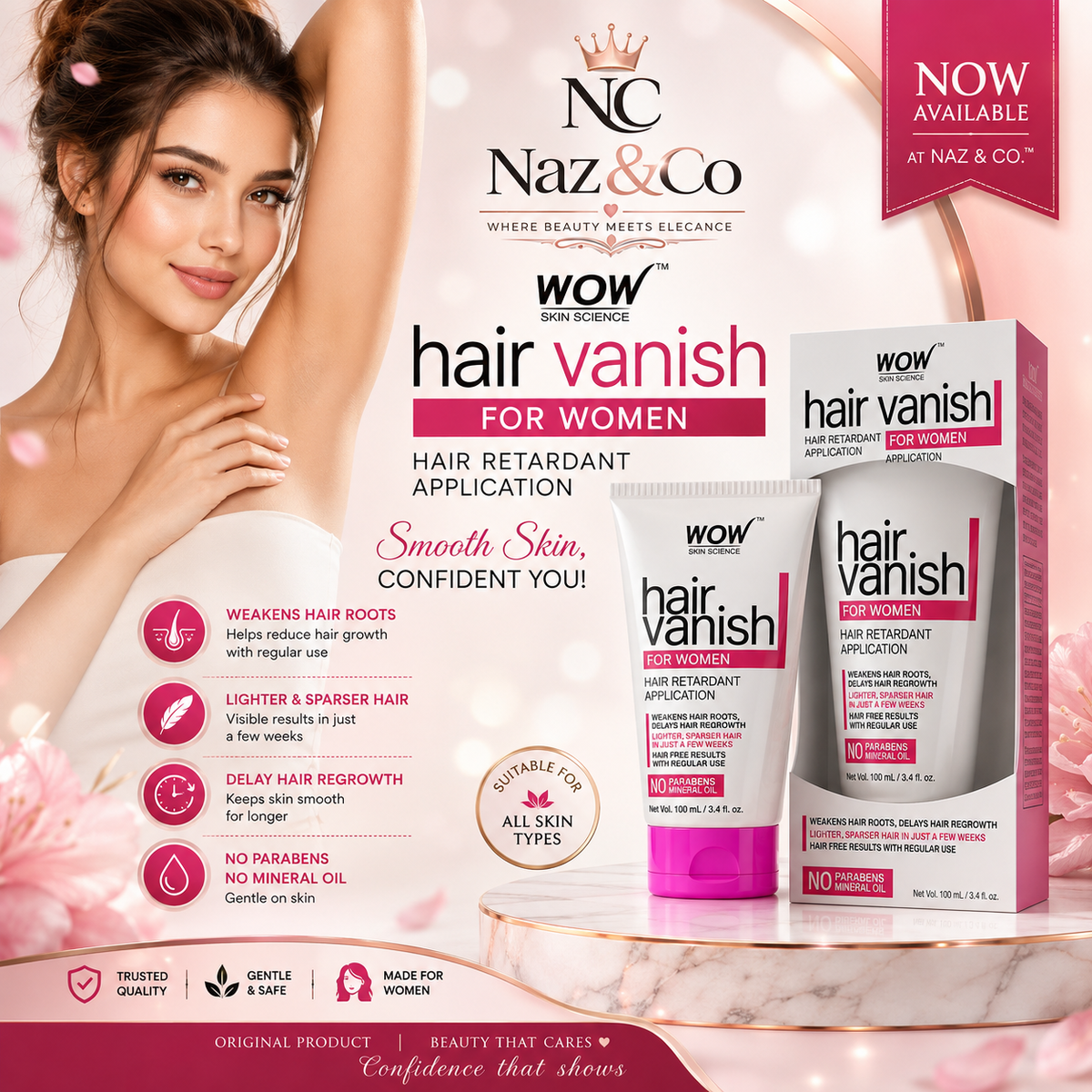 Wow vanish hair for women no parabens & mineral oil 100 ml