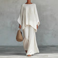 2026 European and American Cross-Border New Style Women's Simple Loose Linen Blend Shirt and Wide-Leg Pants Set