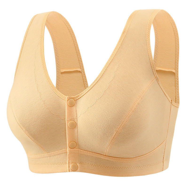 Plus Size mm Cup Middle-Aged Women's Underwear, Thin Cotton, Non-Padded, Full Cup Bra with Snap Fasteners